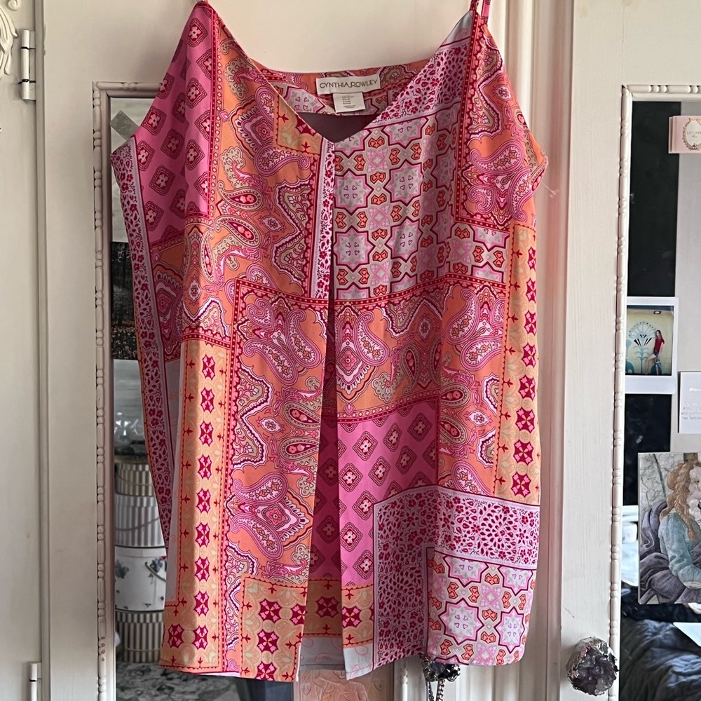 Cynthia Rowley paisley bandana print pleated summer tank top